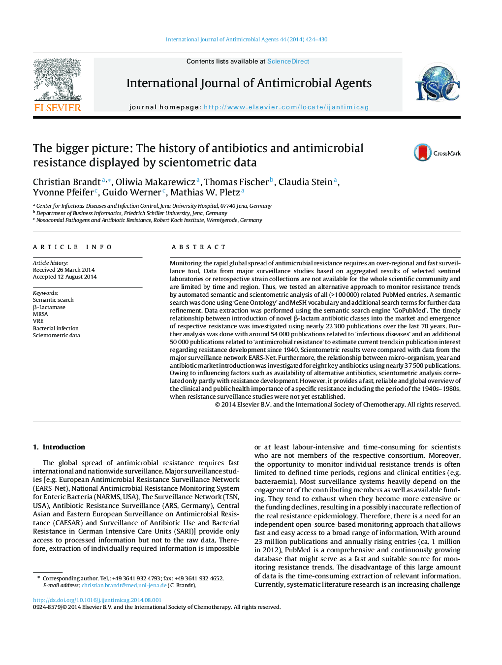 The bigger picture: The history of antibiotics and antimicrobial resistance displayed by scientometric data