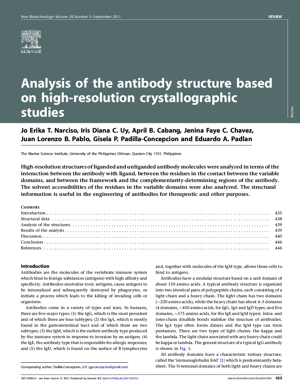 عکس صفحه اول مقاله: Analysis of the antibody structure based on high-resolution crystallographic studies Analysis of the antibody structure based on high-resolution crystallographic studies