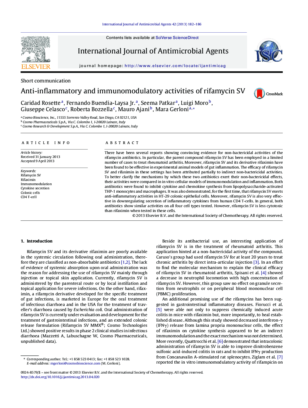 Anti-inflammatory and immunomodulatory activities of rifamycin SV