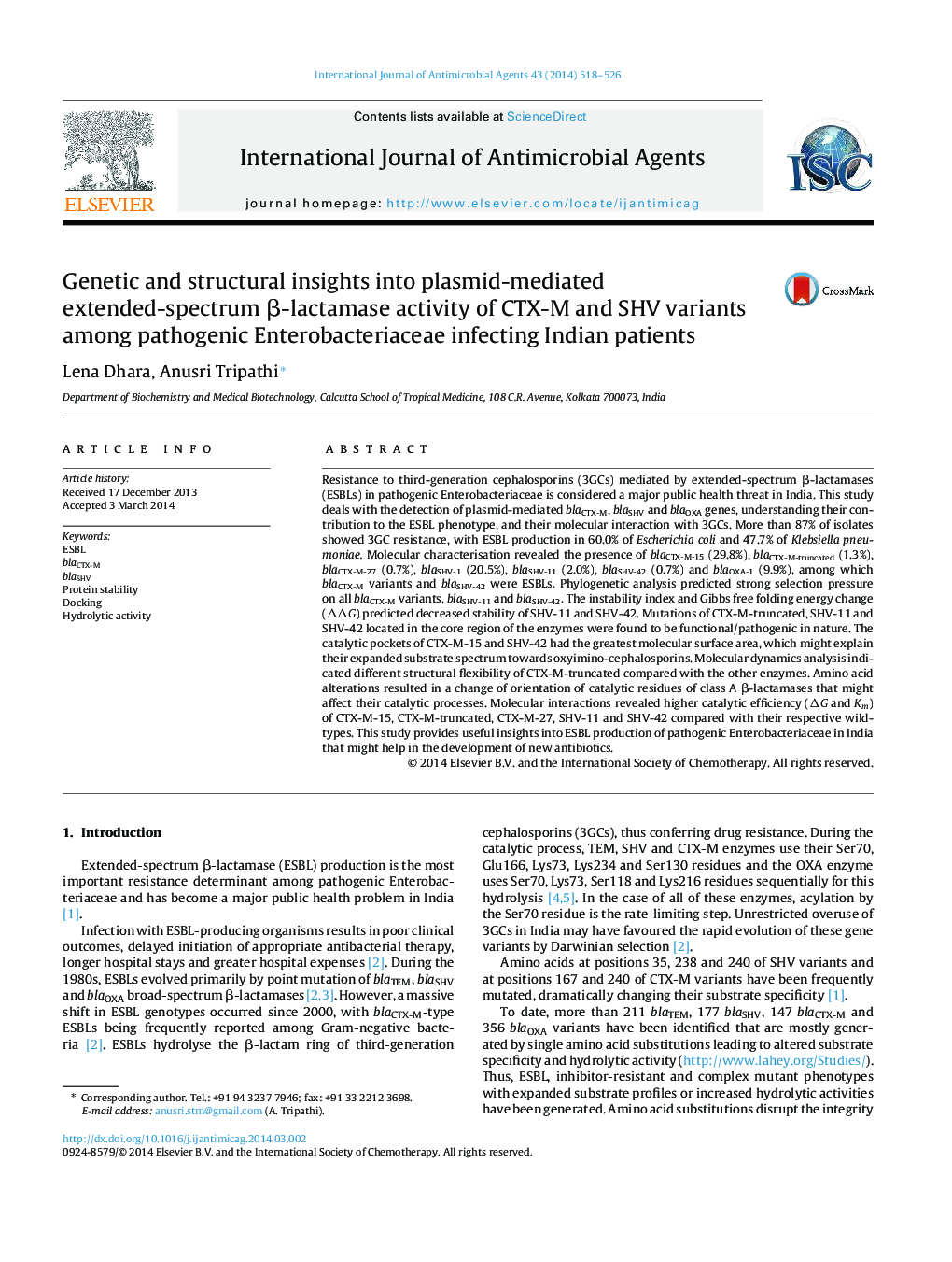 Genetic and structural insights into plasmid-mediated extended-spectrum β-lactamase activity of CTX-M and SHV variants among pathogenic Enterobacteriaceae infecting Indian patients