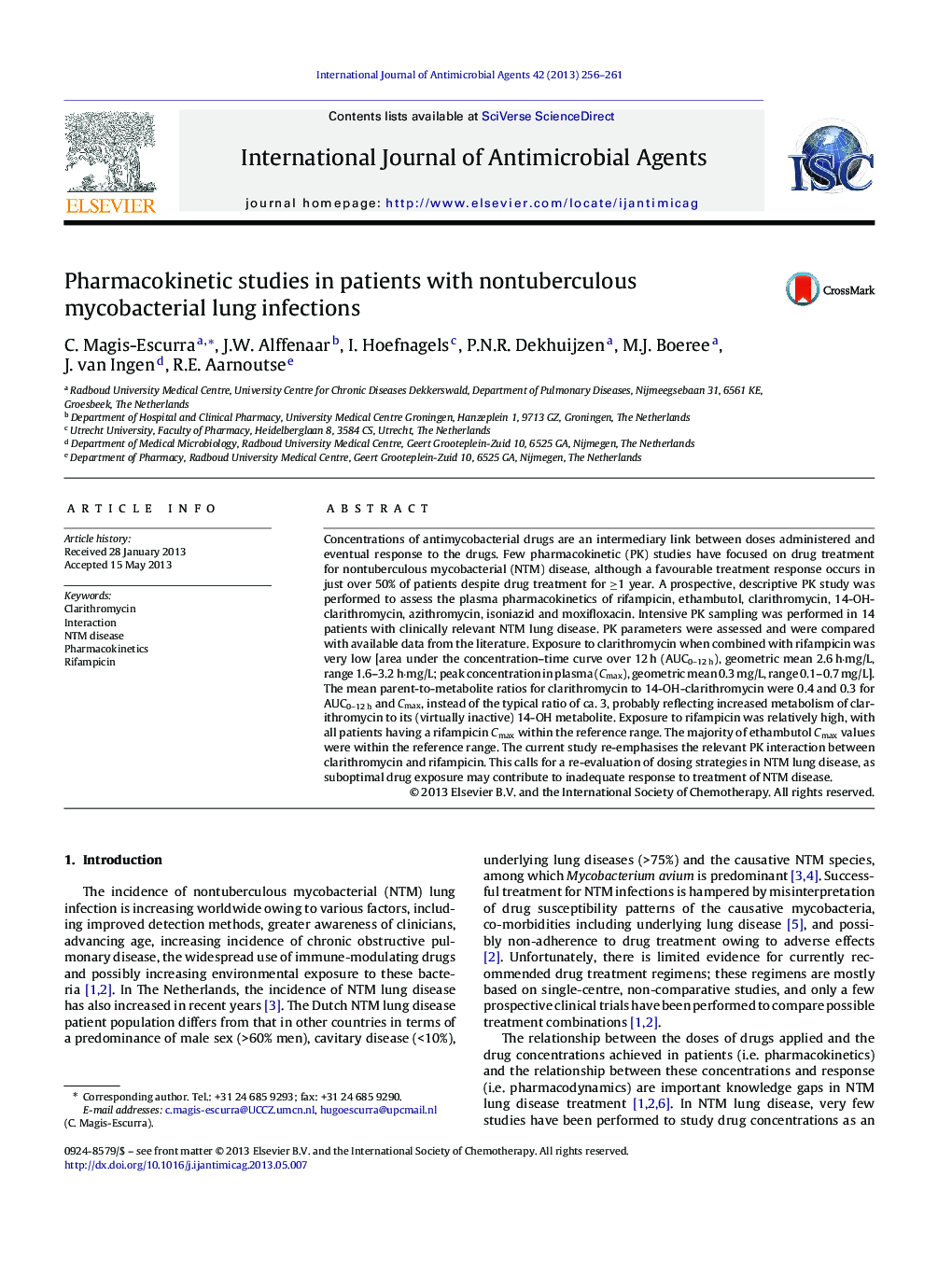 Pharmacokinetic studies in patients with nontuberculous mycobacterial lung infections