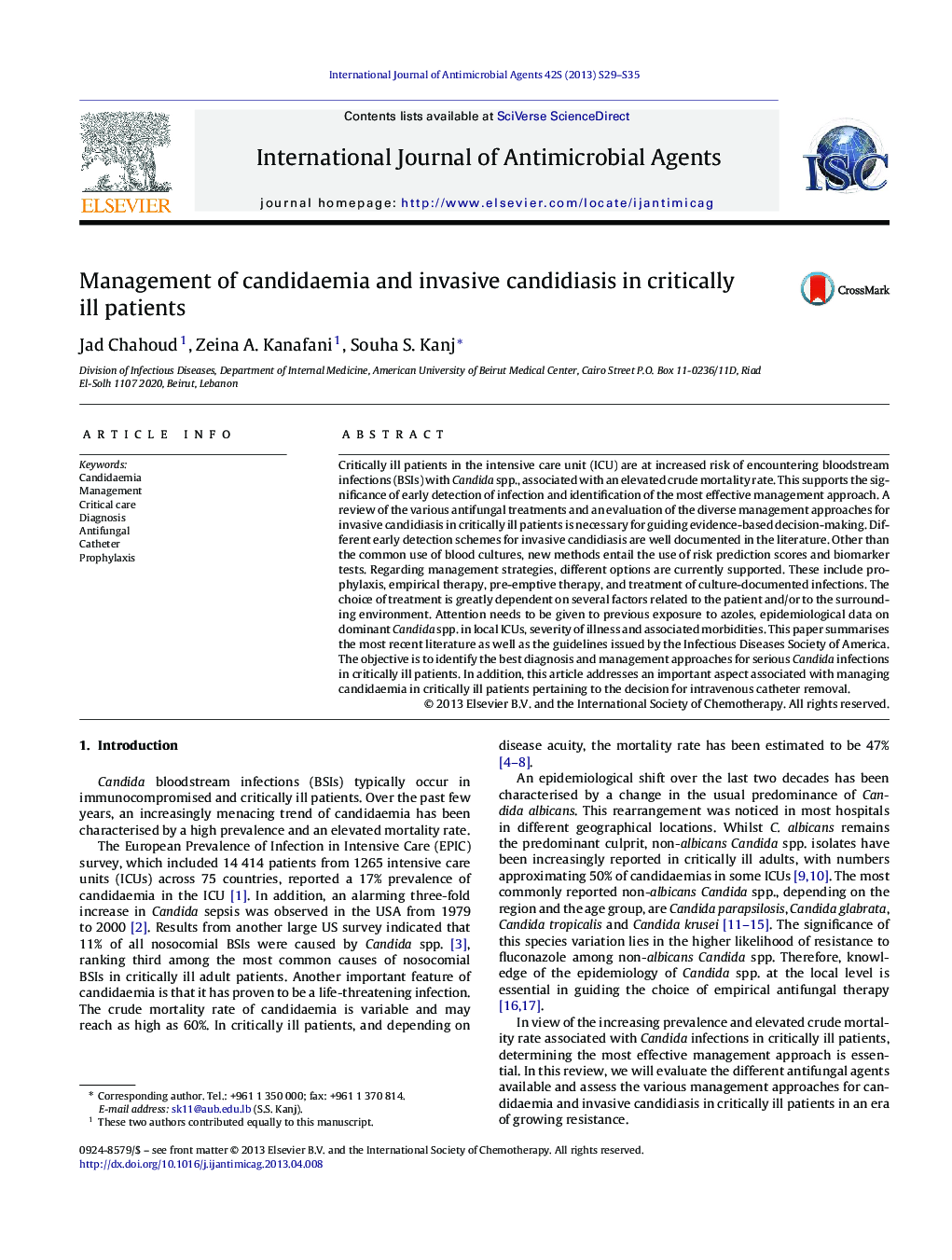 عکس صفحه اول مقاله: Management of candidaemia and invasive candidiasis in critically ill patients Management of candidaemia and invasive candidiasis in critically ill patients