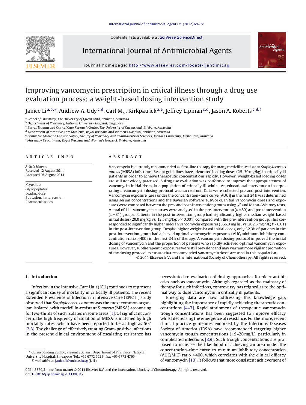 Improving vancomycin prescription in critical illness through a drug use evaluation process: a weight-based dosing intervention study