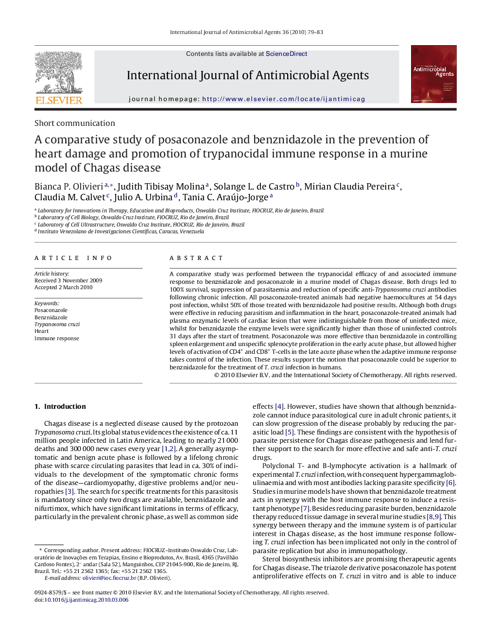 A comparative study of posaconazole and benznidazole in the prevention of heart damage and promotion of trypanocidal immune response in a murine model of Chagas disease