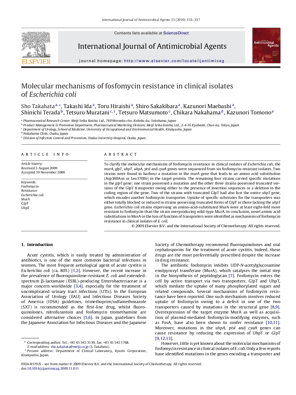 Molecular mechanisms of fosfomycin resistance in clinical isolates of Escherichia coli