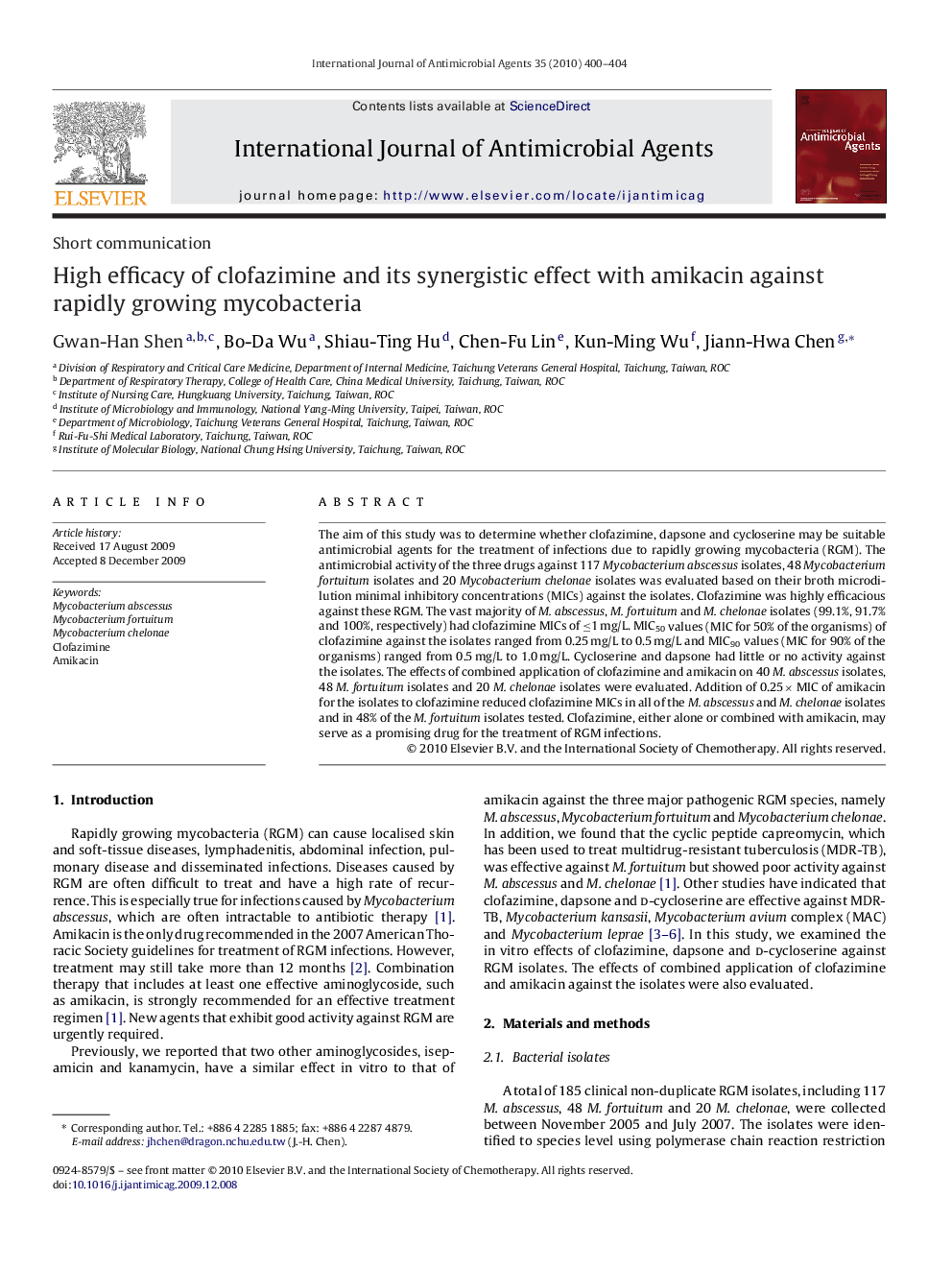 High efficacy of clofazimine and its synergistic effect with amikacin against rapidly growing mycobacteria