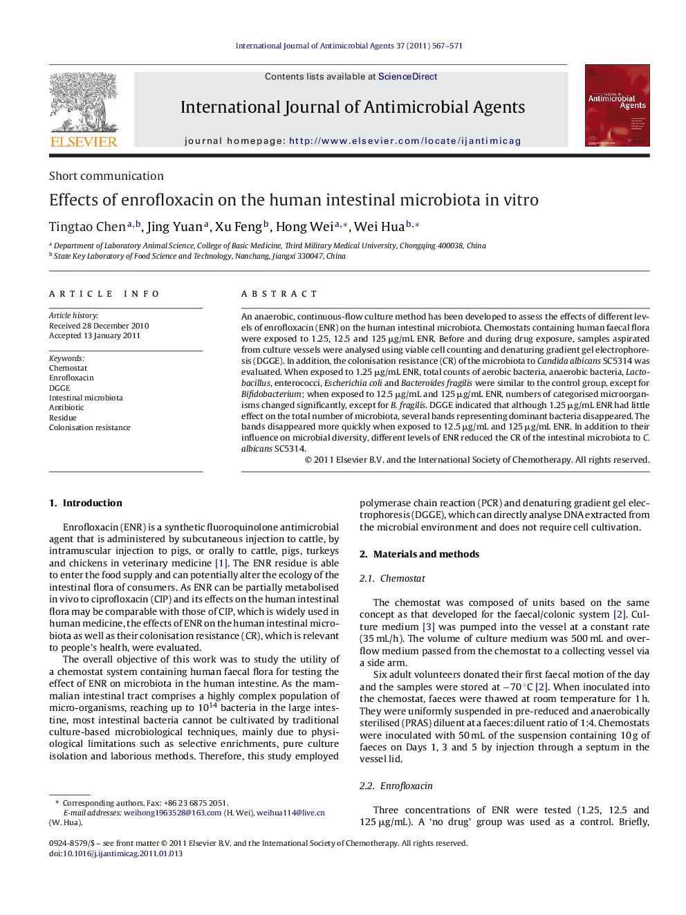 Effects of enrofloxacin on the human intestinal microbiota in vitro