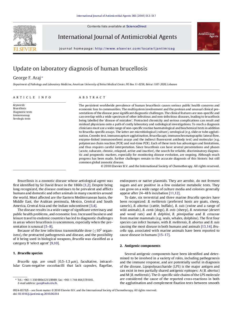 Update on laboratory diagnosis of human brucellosis