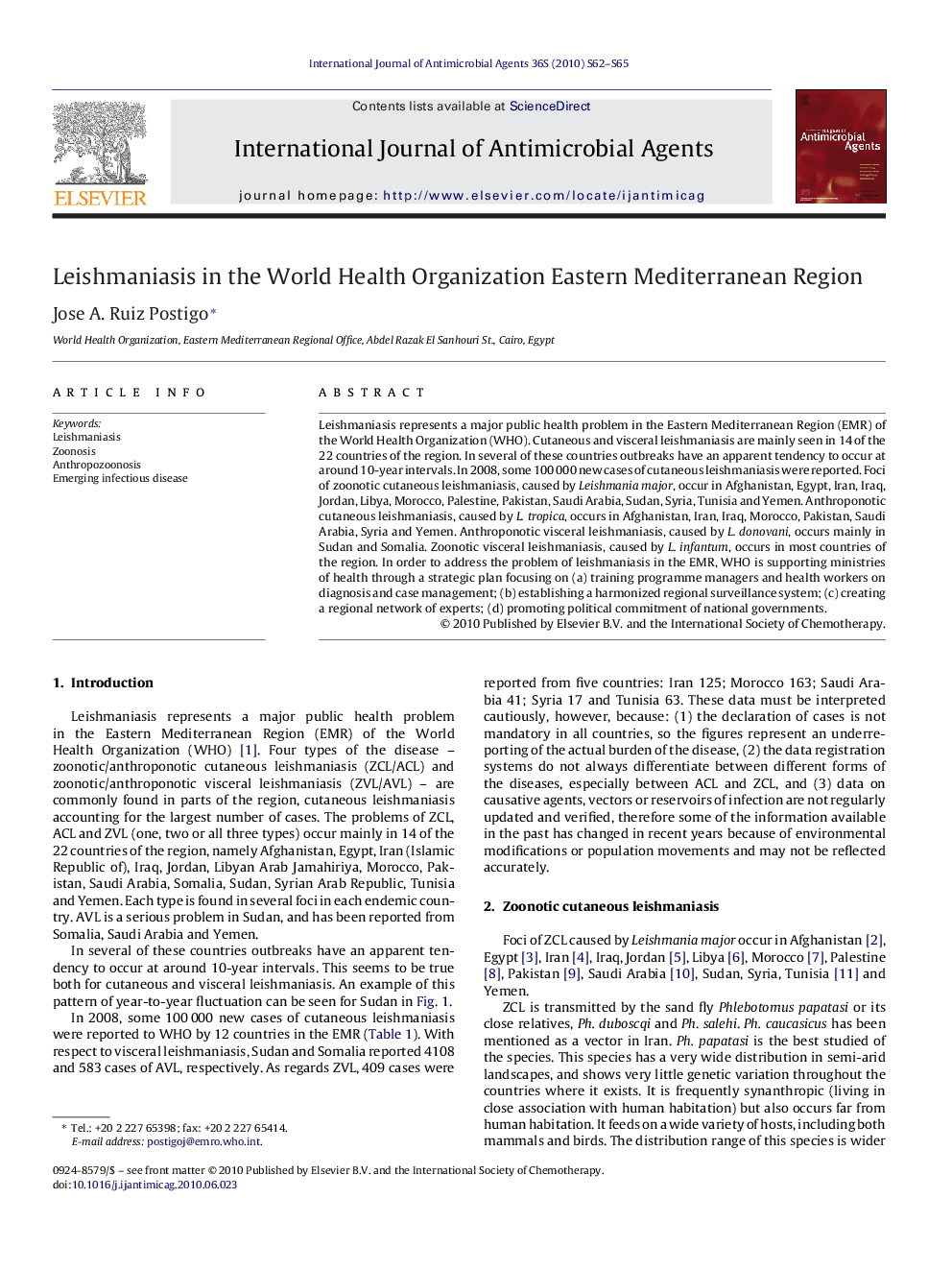 Leishmaniasis in the World Health Organization Eastern Mediterranean Region