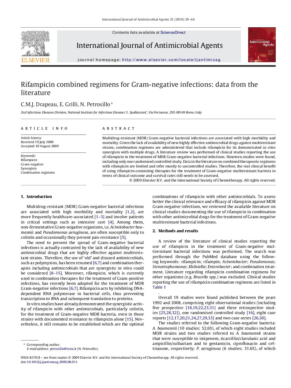 Rifampicin combined regimens for Gram-negative infections: data from the literature