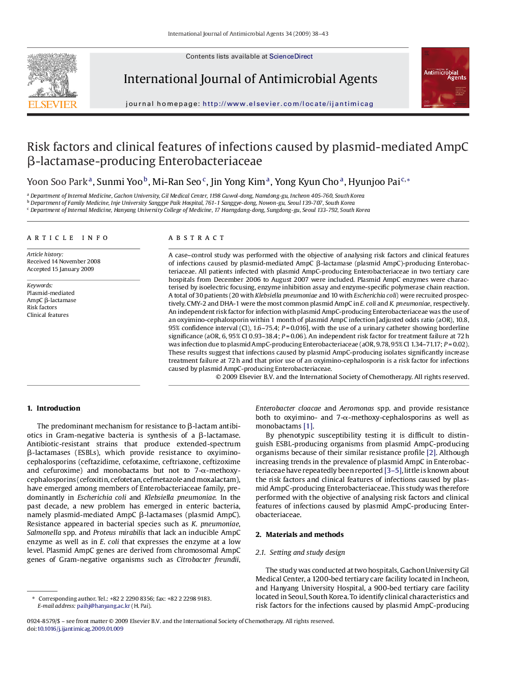 Risk factors and clinical features of infections caused by plasmid-mediated AmpC β-lactamase-producing Enterobacteriaceae