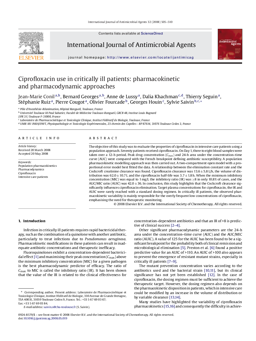 Ciprofloxacin use in critically ill patients: pharmacokinetic and pharmacodynamic approaches