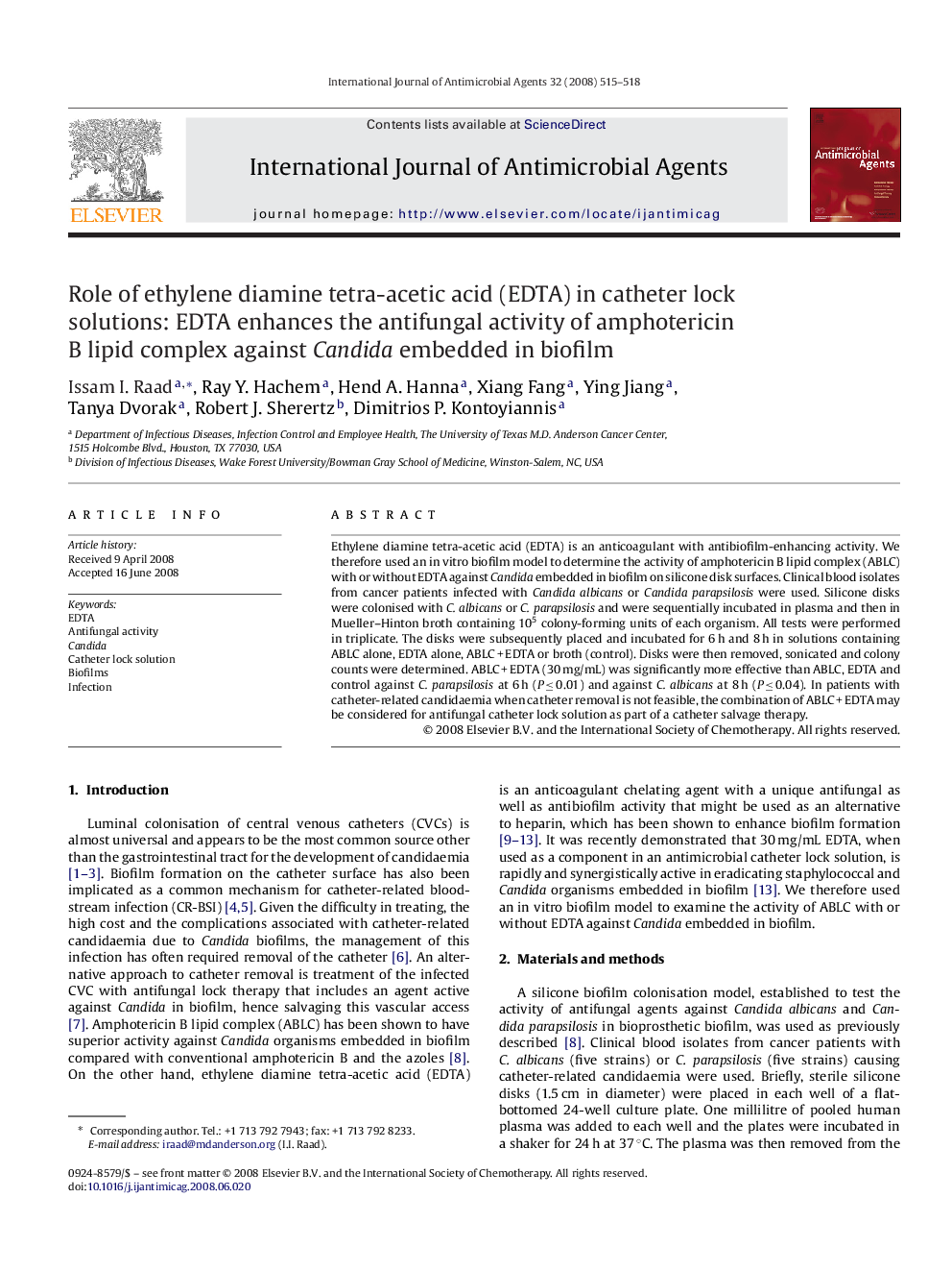 Role of ethylene diamine tetra-acetic acid (EDTA) in catheter lock solutions: EDTA enhances the antifungal activity of amphotericin B lipid complex against Candida embedded in biofilm