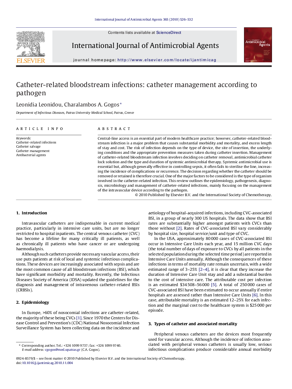 عکس صفحه اول مقاله: Catheter-related bloodstream infections: catheter management according to pathogen Catheter-related bloodstream infections: catheter management according to pathogen