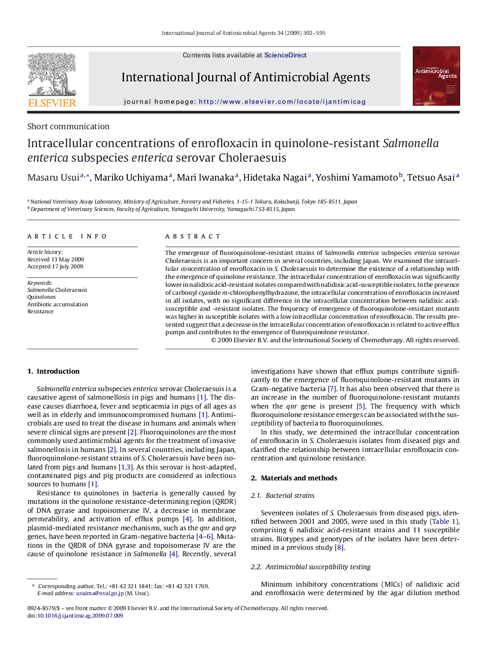 Intracellular concentrations of enrofloxacin in quinolone-resistant Salmonella enterica subspecies enterica serovar Choleraesuis