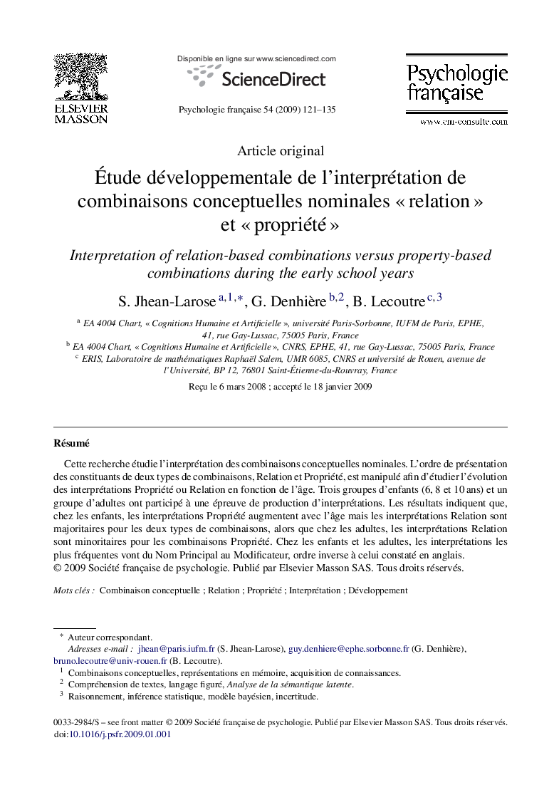 Étude développementale de l’interprétation de combinaisons conceptuelles nominales « relation » et « propriété »