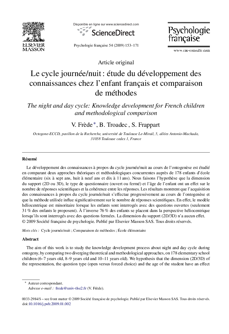 Le cycle journée/nuit : étude du développement des connaissances chez l’enfant français et comparaison de méthodes