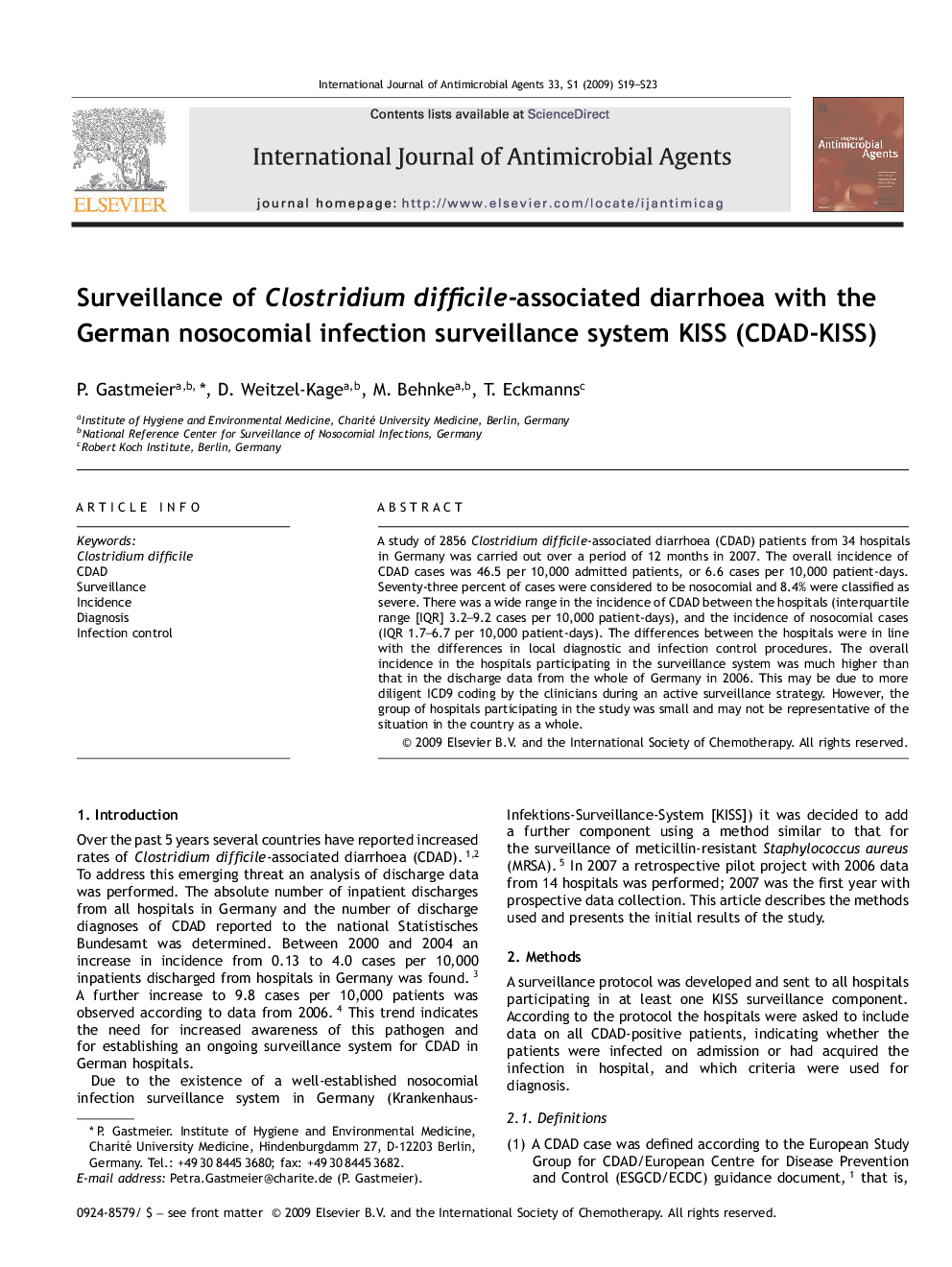 Surveillance of Clostridium difficile-associated diarrhoea with the German nosocomial infection surveillance system KISS (CDAD-KISS)