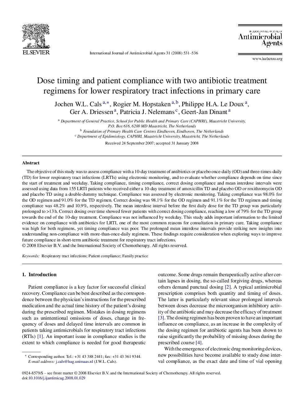 Dose timing and patient compliance with two antibiotic treatment regimens for lower respiratory tract infections in primary care