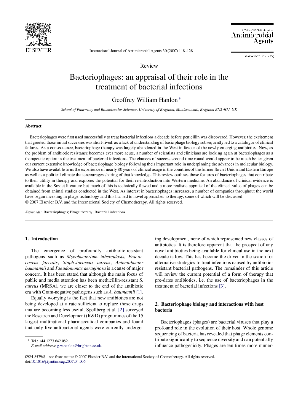 Bacteriophages: an appraisal of their role in the treatment of bacterial infections