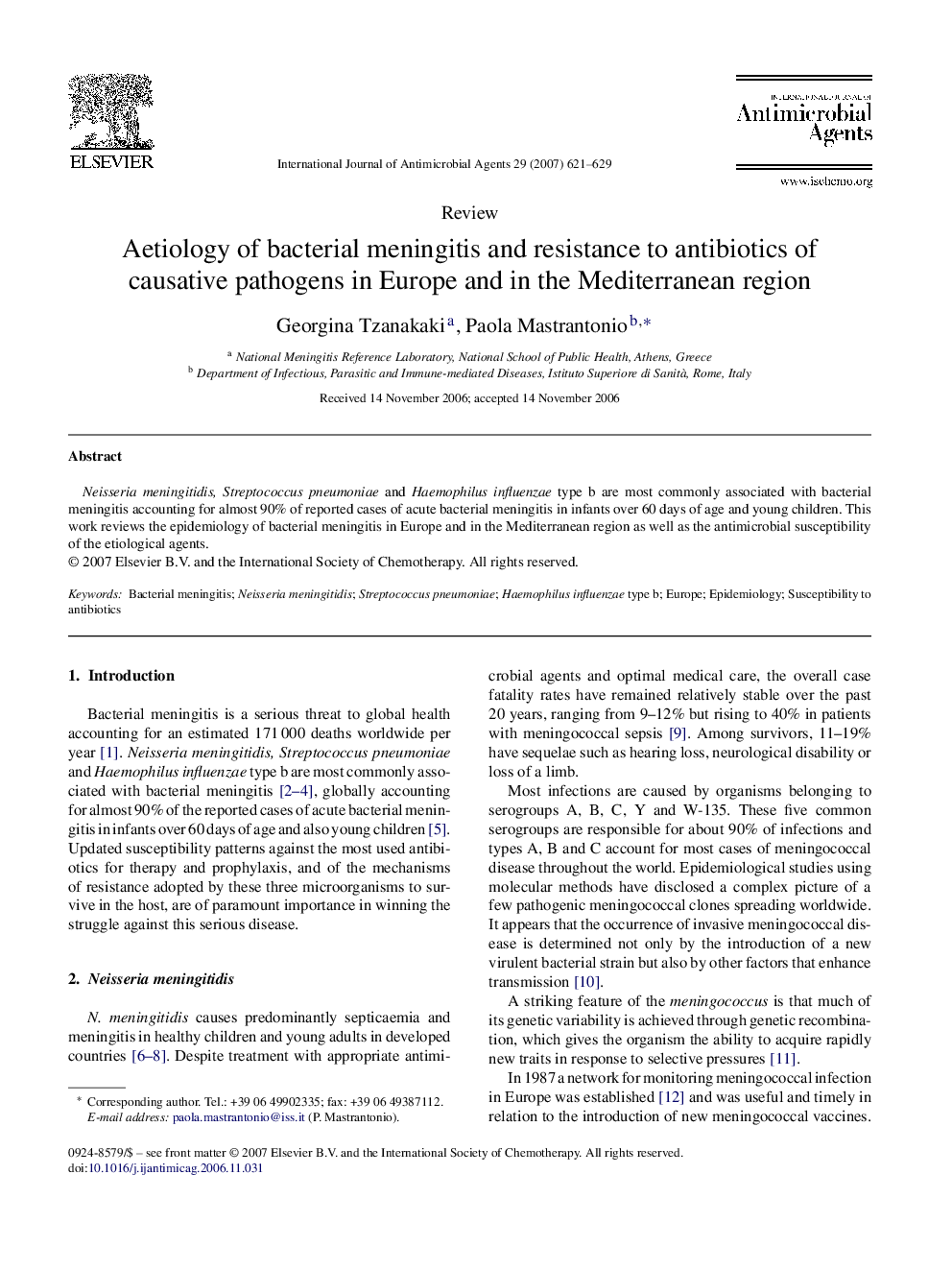 Aetiology of bacterial meningitis and resistance to antibiotics of causative pathogens in Europe and in the Mediterranean region