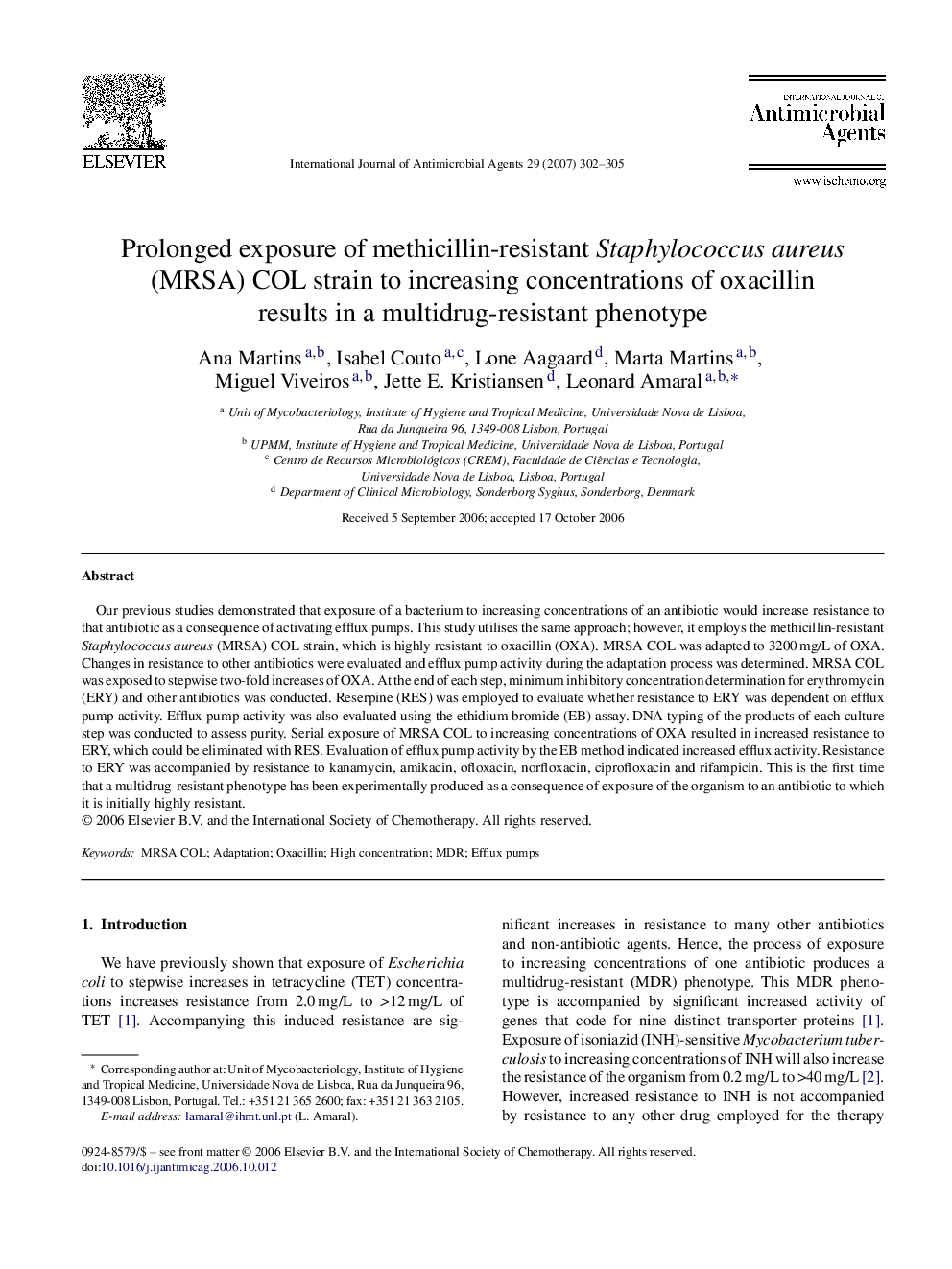 Prolonged exposure of methicillin-resistant Staphylococcus aureus (MRSA) COL strain to increasing concentrations of oxacillin results in a multidrug-resistant phenotype