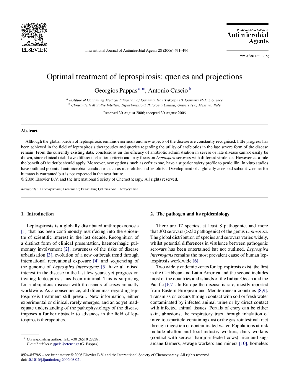 Optimal treatment of leptospirosis: queries and projections