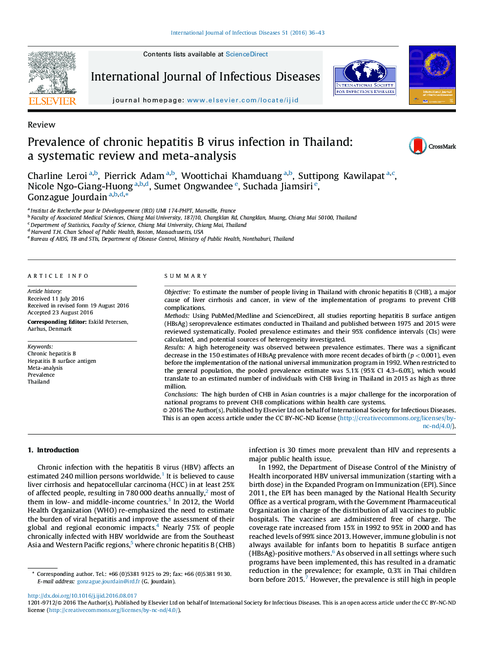 Prevalence of chronic hepatitis B virus infection in Thailand: a systematic review and meta-analysis