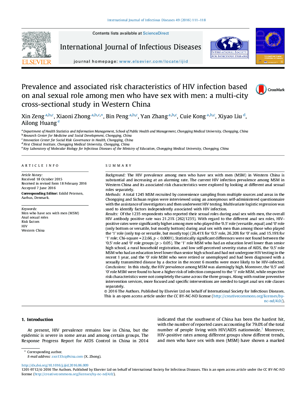 Prevalence and associated risk characteristics of HIV infection based on anal sexual role among men who have sex with men: a multi-city cross-sectional study in Western China