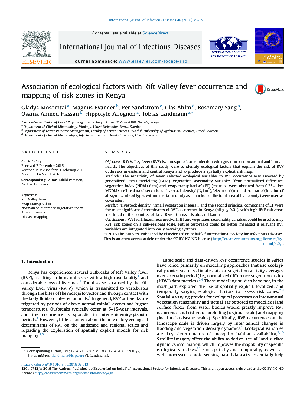 Association of ecological factors with Rift Valley fever occurrence and mapping of risk zones in Kenya