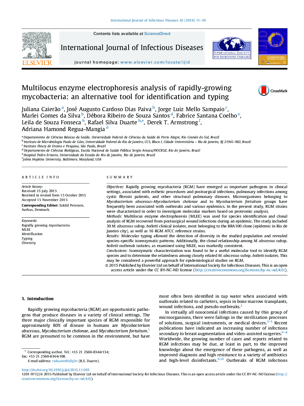 Multilocus enzyme electrophoresis analysis of rapidly-growing mycobacteria: an alternative tool for identification and typing