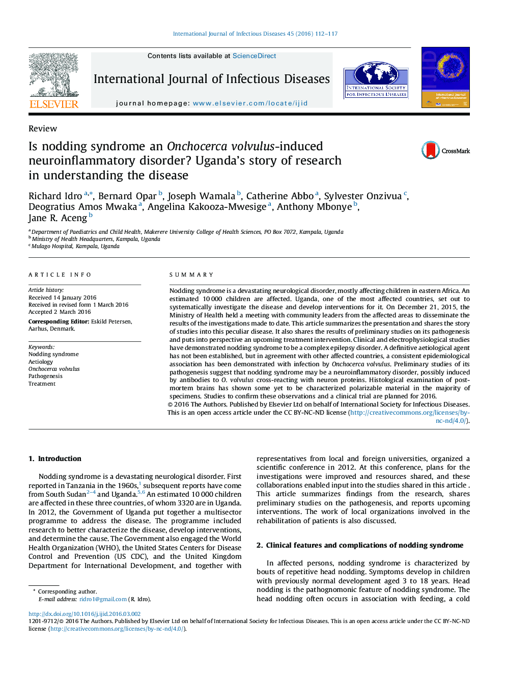 Is nodding syndrome an Onchocerca volvulus-induced neuroinflammatory disorder? Uganda's story of research in understanding the disease