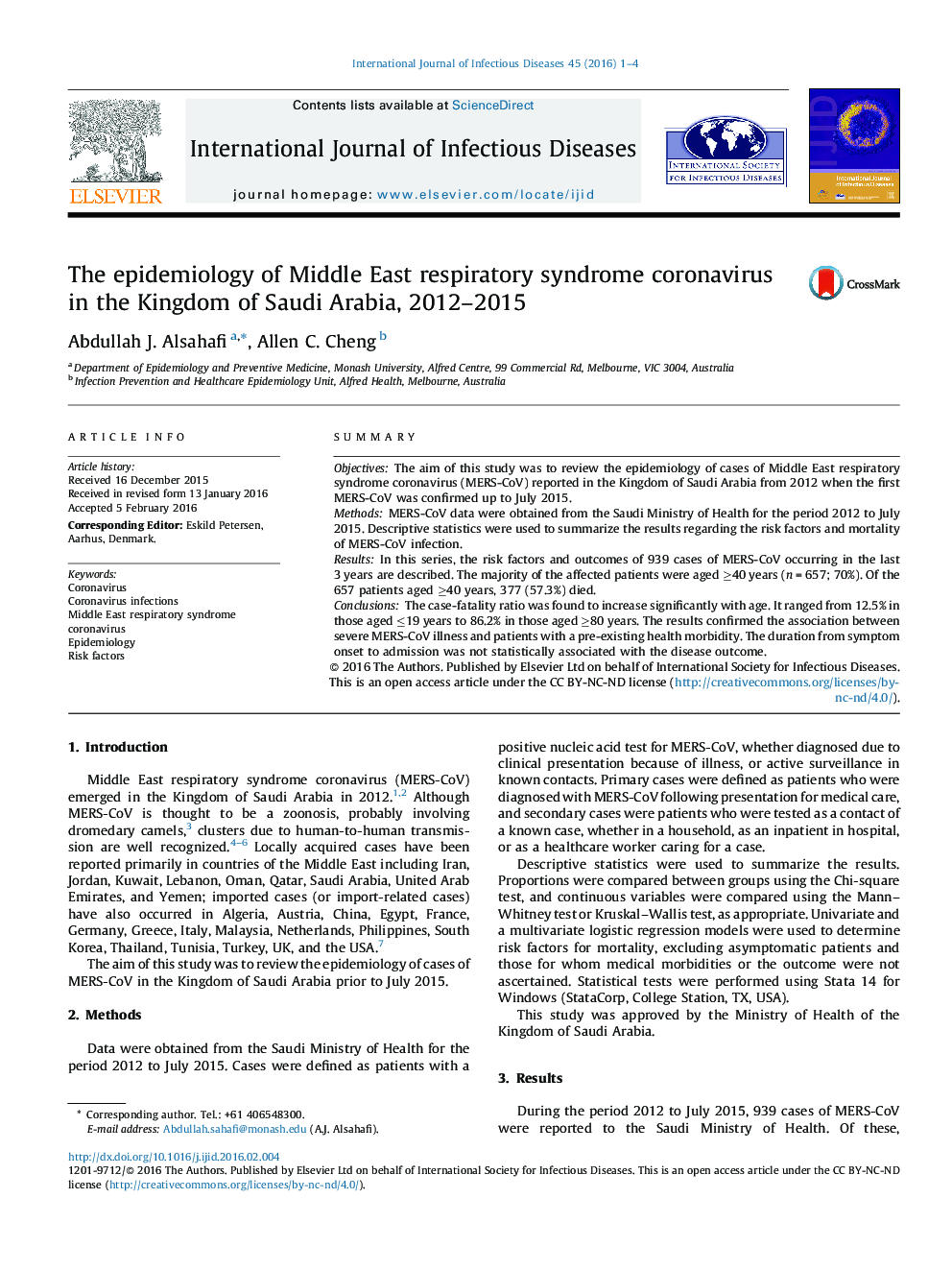 The epidemiology of Middle East respiratory syndrome coronavirus in the Kingdom of Saudi Arabia, 2012–2015