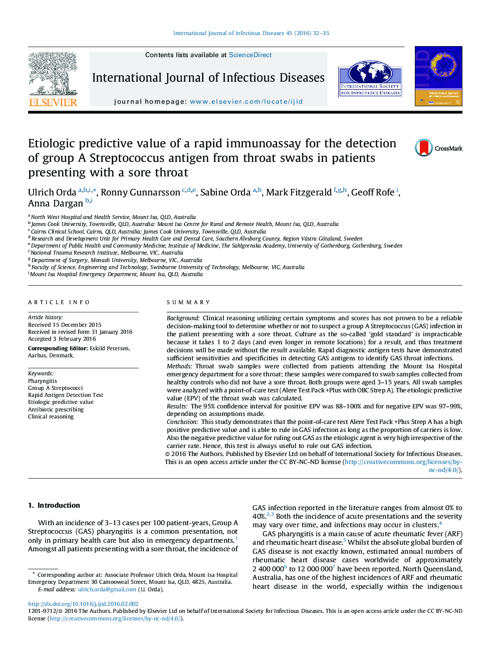 Etiologic predictive value of a rapid immunoassay for the detection of group A Streptococcus antigen from throat swabs in patients presenting with a sore throat