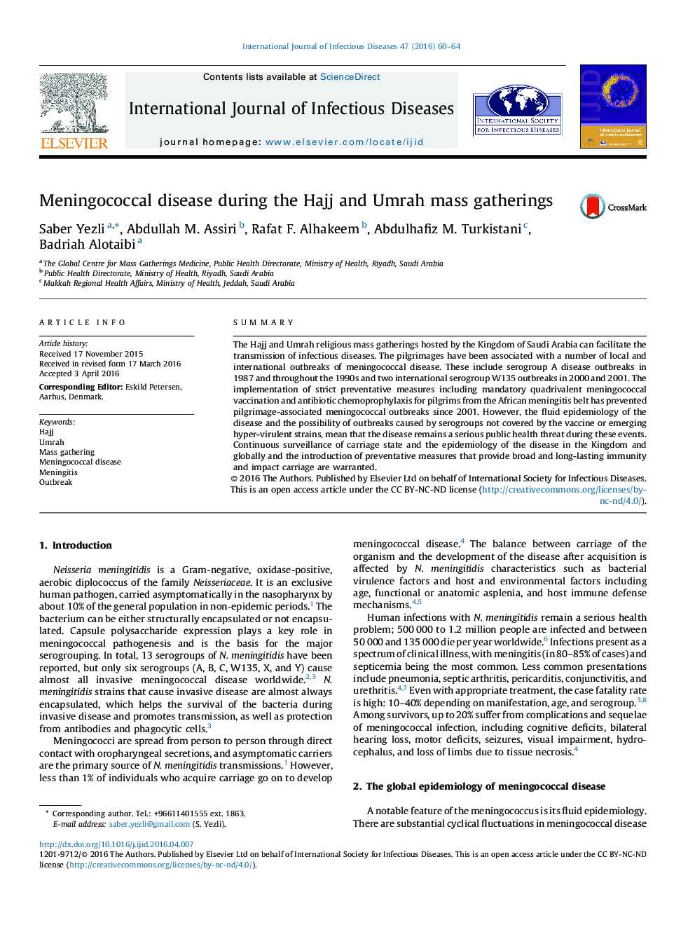 Meningococcal disease during the Hajj and Umrah mass gatherings