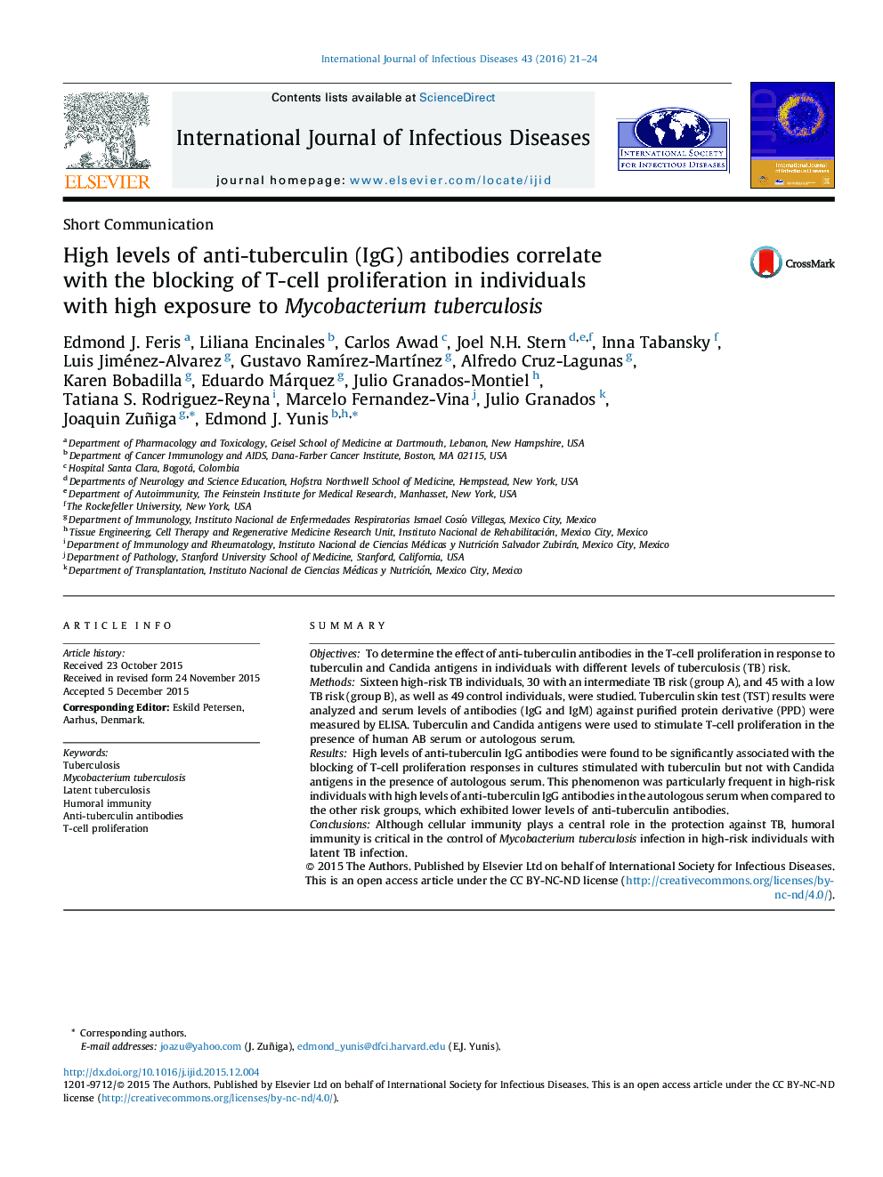 High levels of anti-tuberculin (IgG) antibodies correlate with the blocking of T-cell proliferation in individuals with high exposure to Mycobacterium tuberculosis