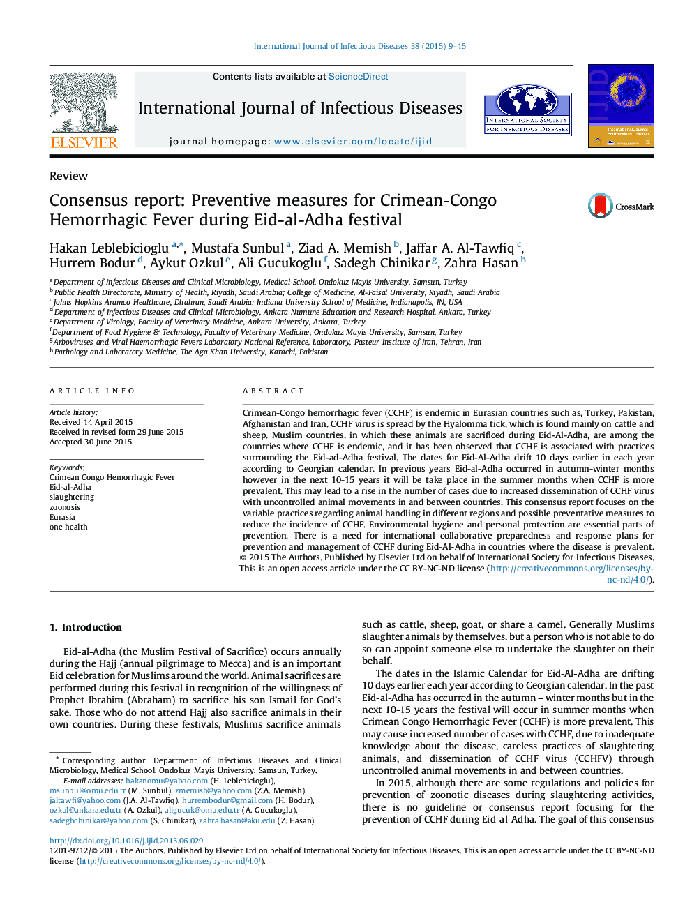 Consensus report: Preventive measures for Crimean-Congo Hemorrhagic Fever during Eid-al-Adha festival