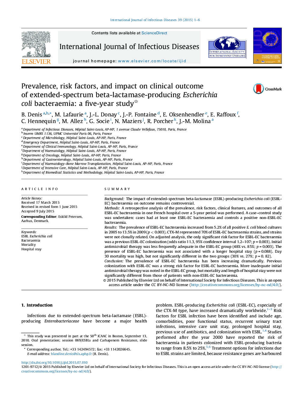 Prevalence, risk factors, and impact on clinical outcome of extended-spectrum beta-lactamase-producing Escherichia coli bacteraemia: a five-year study 