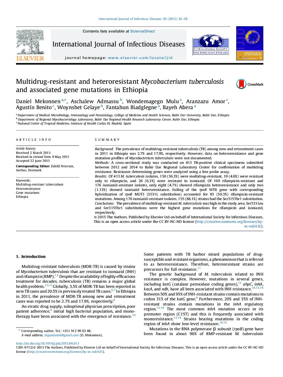Multidrug-resistant and heteroresistant Mycobacterium tuberculosis and associated gene mutations in Ethiopia