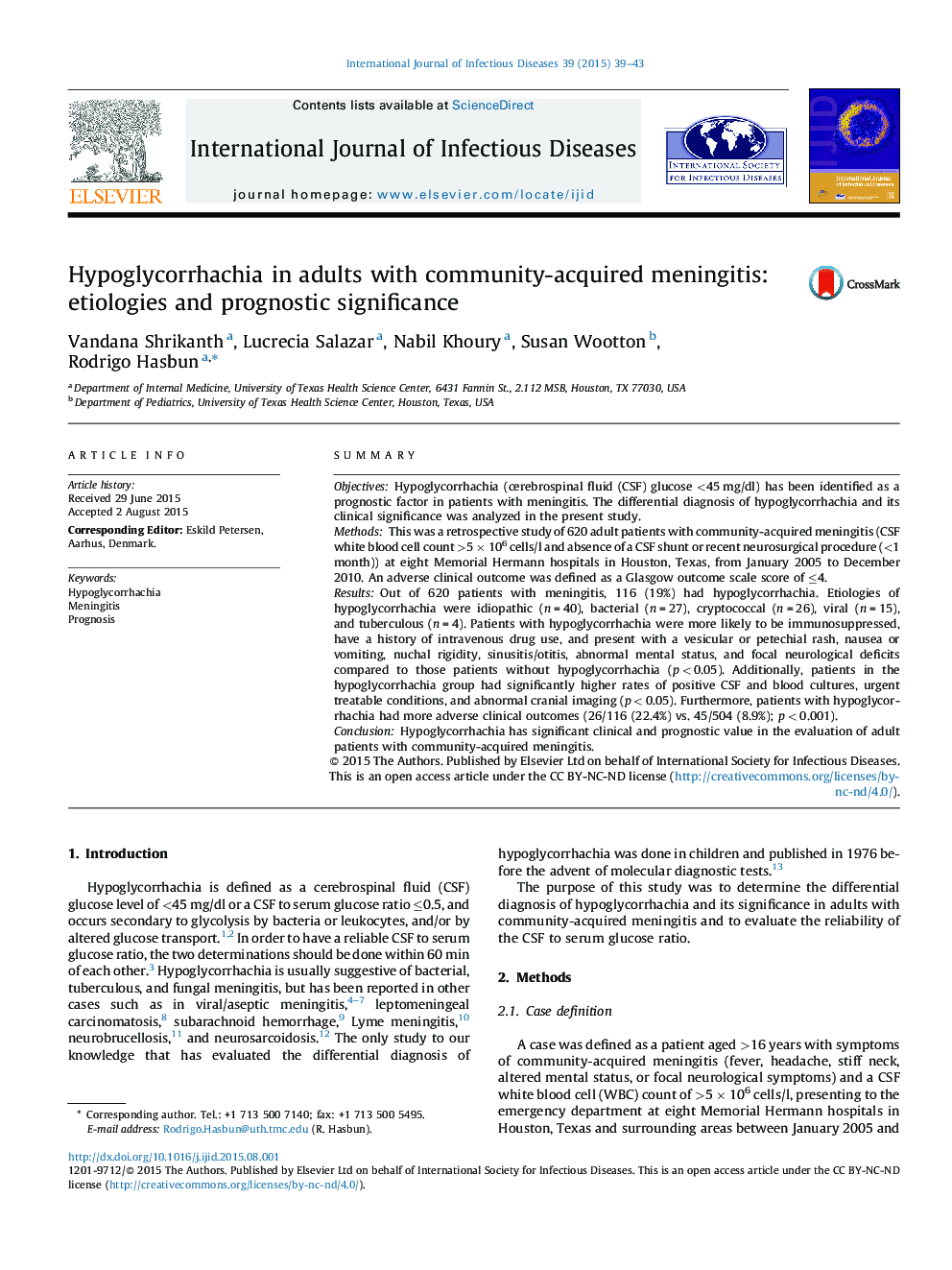 Hypoglycorrhachia in adults with community-acquired meningitis: etiologies and prognostic significance