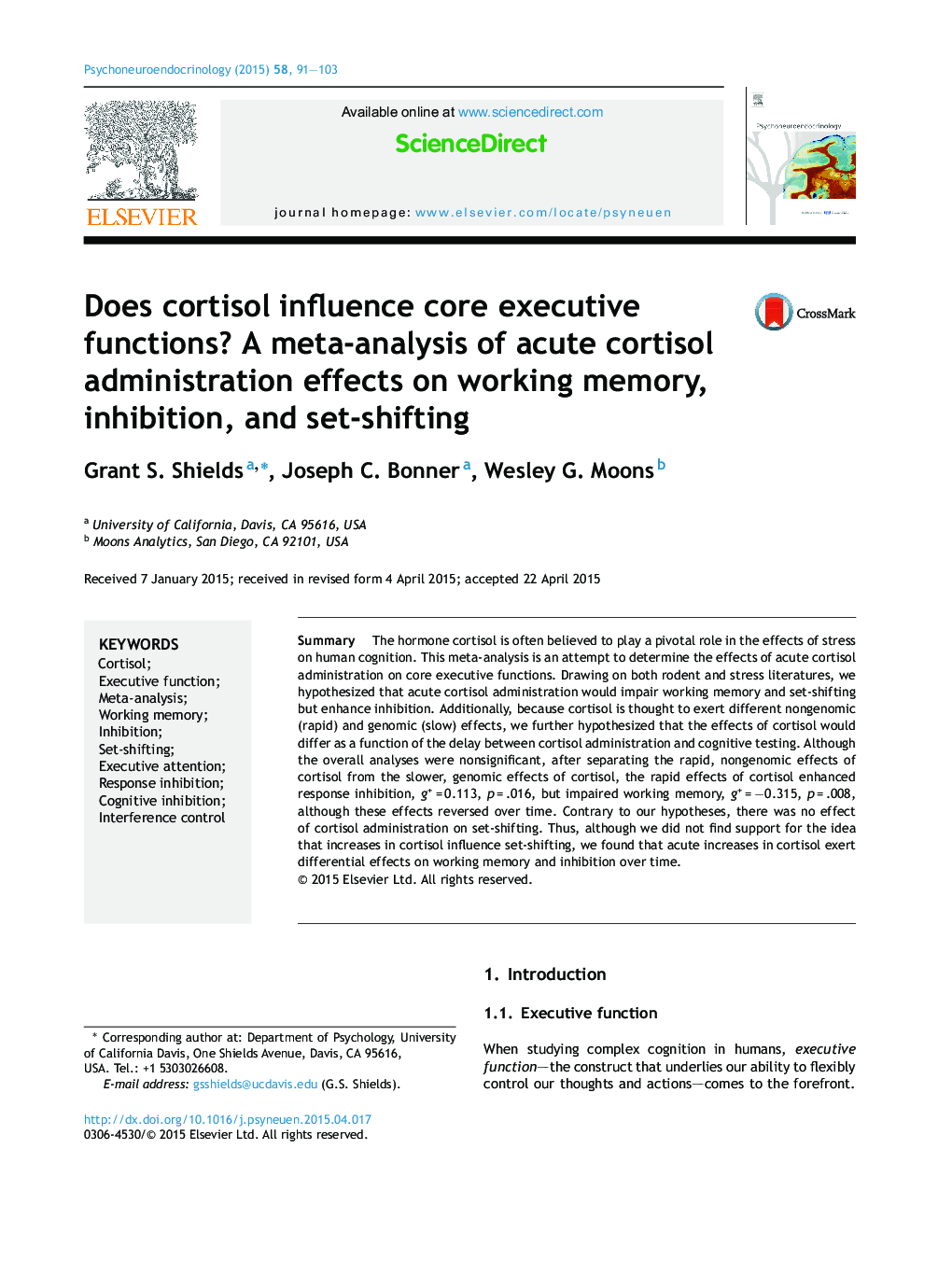 Does cortisol influence core executive functions? A meta-analysis of acute cortisol administration effects on working memory, inhibition, and set-shifting