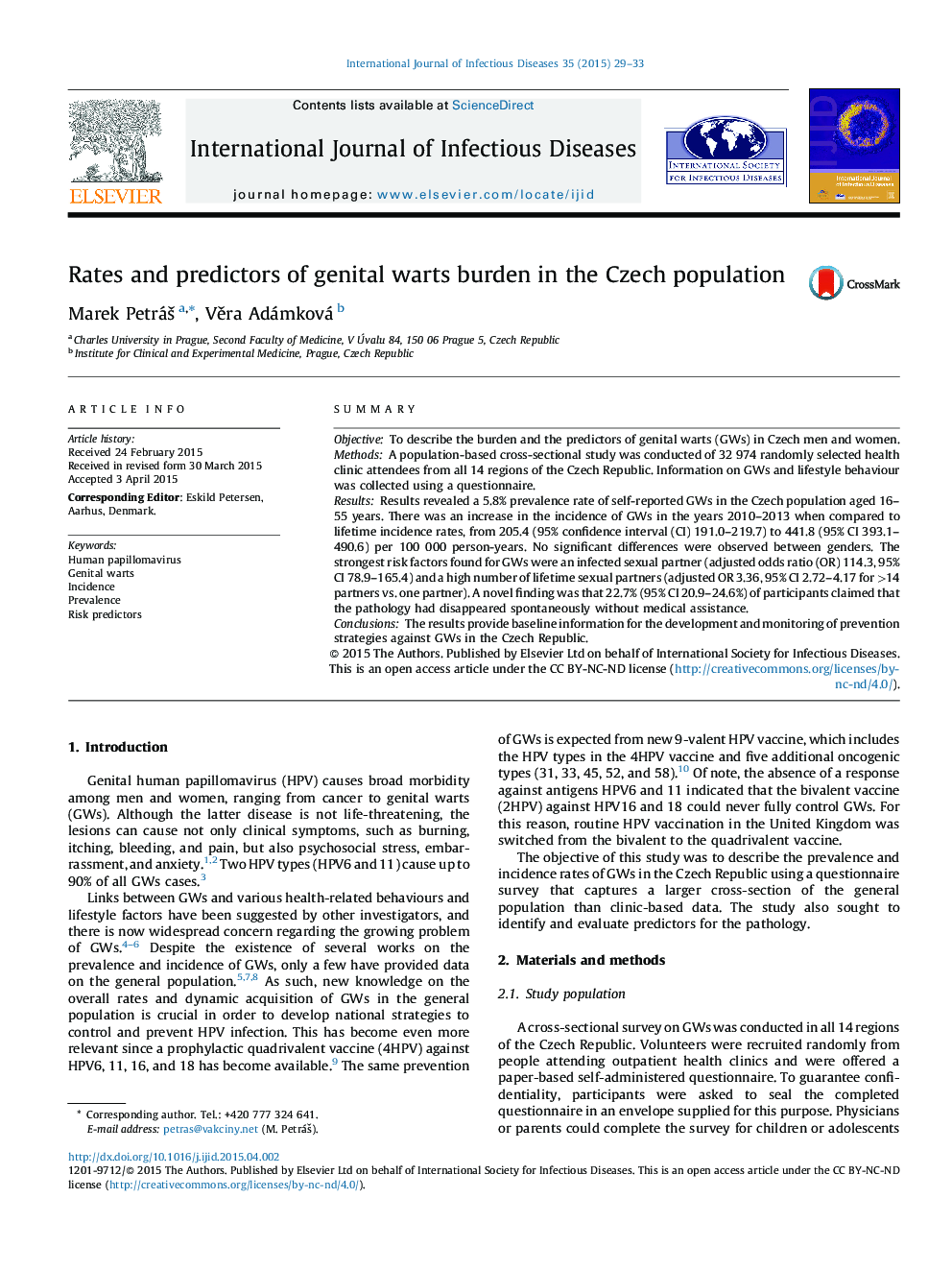 Rates and predictors of genital warts burden in the Czech population