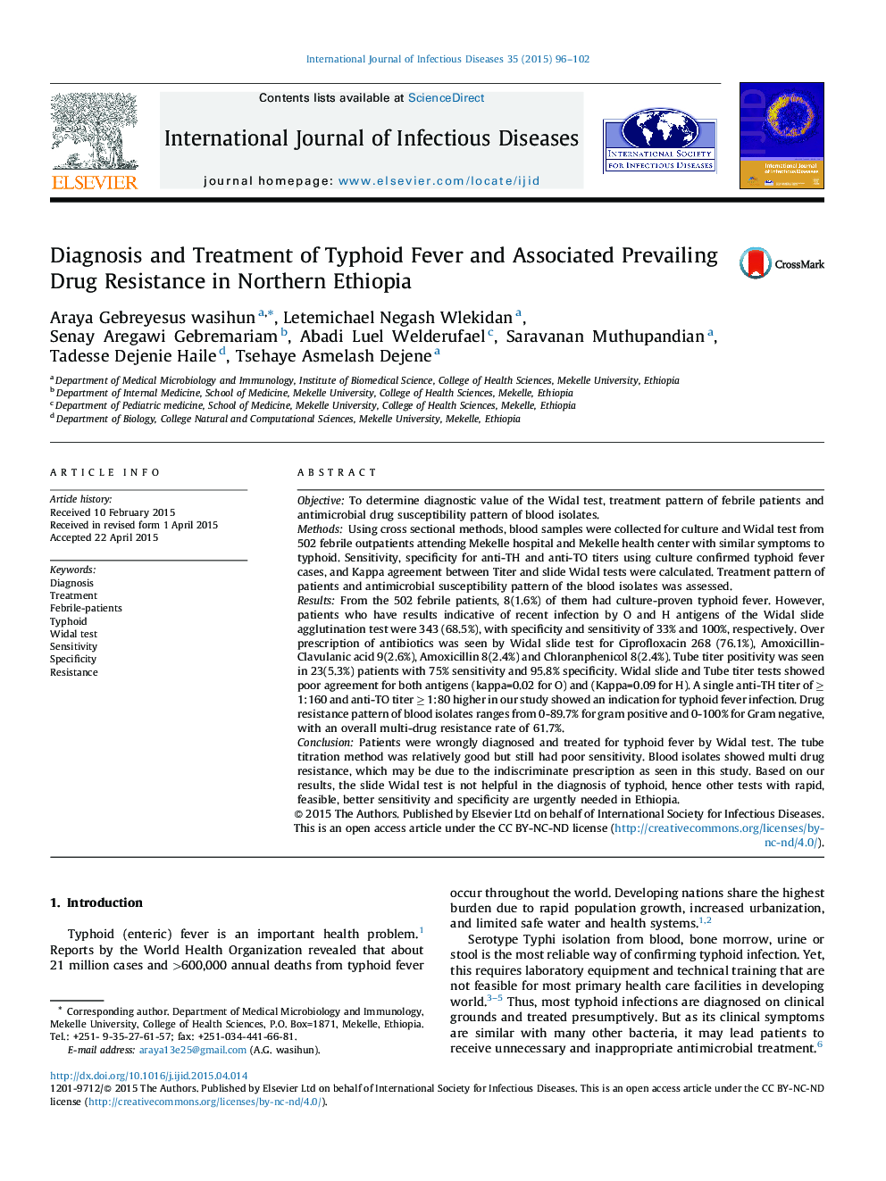 تشخیص و درمان تب شیوع و مقاومت به مواد مخدر غالب در اتیوپی شمالی 