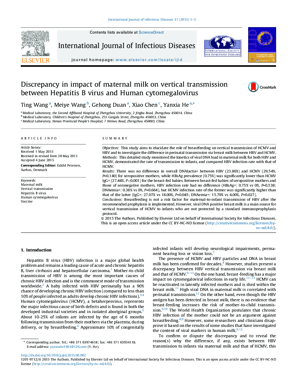 Discrepancy in impact of maternal milk on vertical transmission between Hepatitis B virus and Human cytomegalovirus