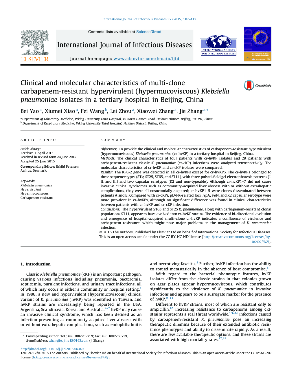 Clinical and molecular characteristics of multi-clone carbapenem-resistant hypervirulent (hypermucoviscous) Klebsiella pneumoniae isolates in a tertiary hospital in Beijing, China