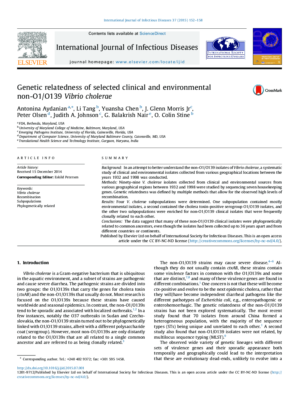 Genetic relatedness of selected clinical and environmental non-O1/O139 Vibrio cholerae