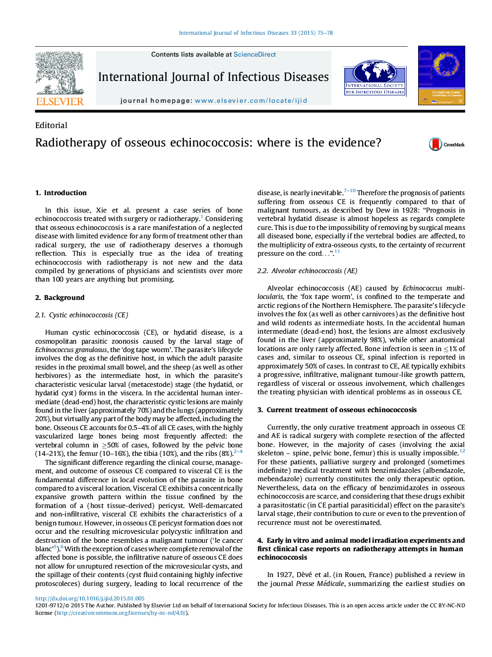 Radiotherapy of osseous echinococcosis: where is the evidence?