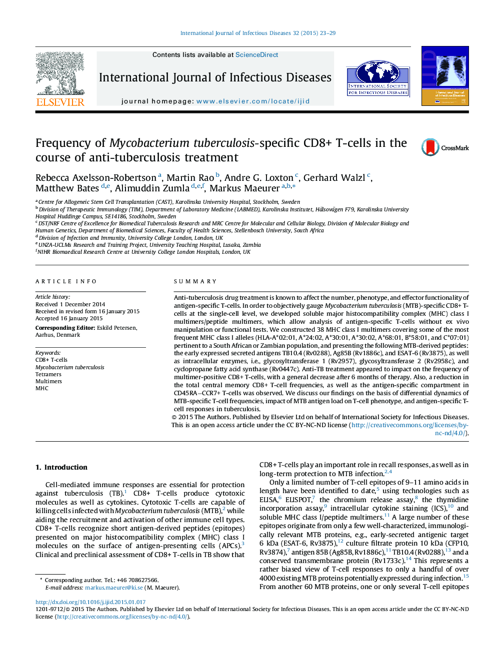 Frequency of Mycobacterium tuberculosis-specific CD8+ T-cells in the course of anti-tuberculosis treatment