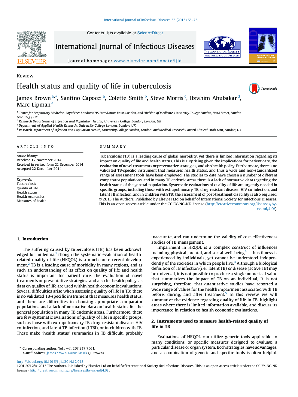 Health status and quality of life in tuberculosis