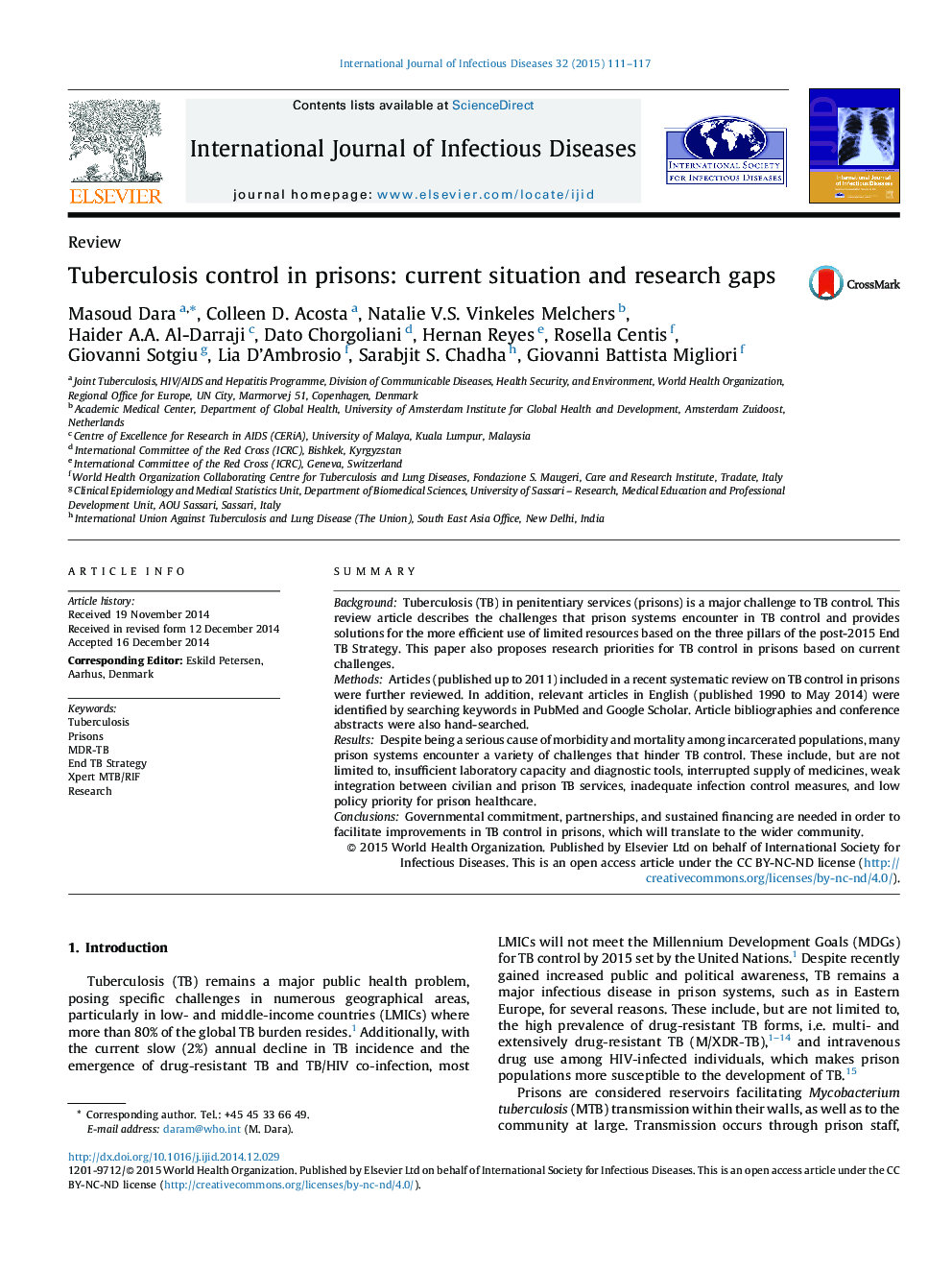 Tuberculosis control in prisons: current situation and research gaps